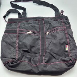 Vintage‎ Joe Boxer Black Canvas Tote Shoulder Bag Pink Contrast Stitching 15x13